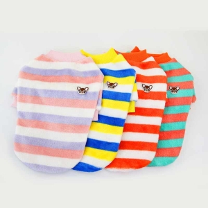 Winter pink blue orange green stripe dog clothes with bear pattern