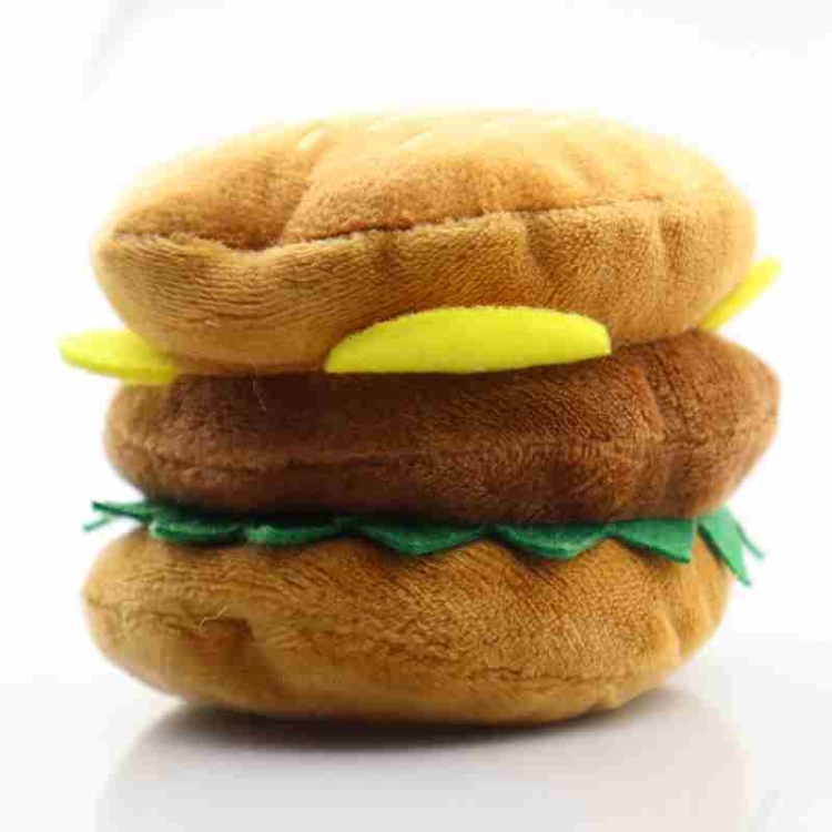 Plush fabric hamburger and fries shaped dog toy