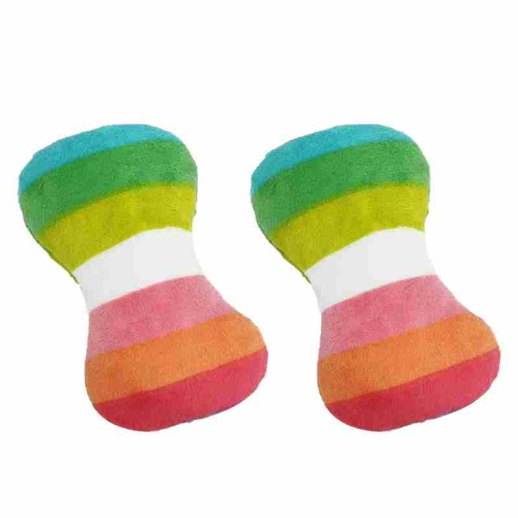 Plush fabric rainbow bone shaped dog toy