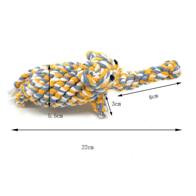 Cotton rope blue grey elephant shaped dog toy