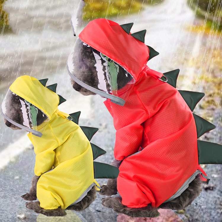 Dinosaur shaped red yellow pet raincoat