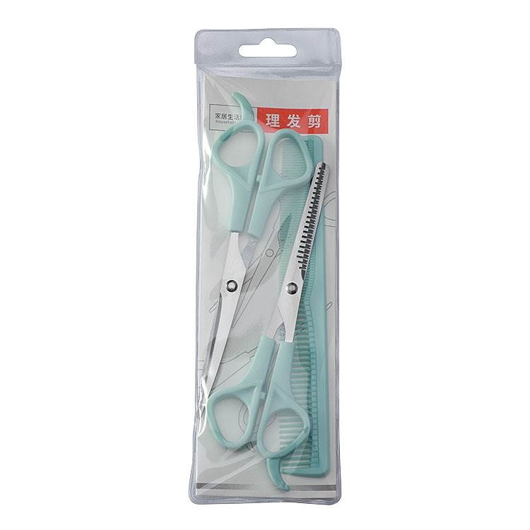Blue green tooth scissors and flat scissors and comb in one set