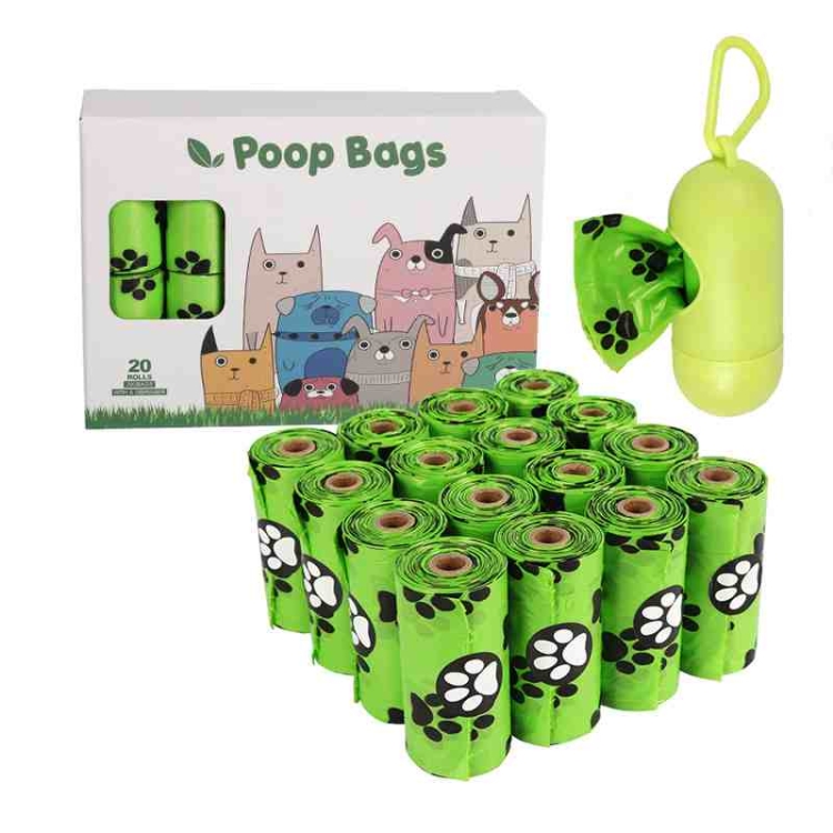 20 rolls degradable pet waste poop bag with dispenser