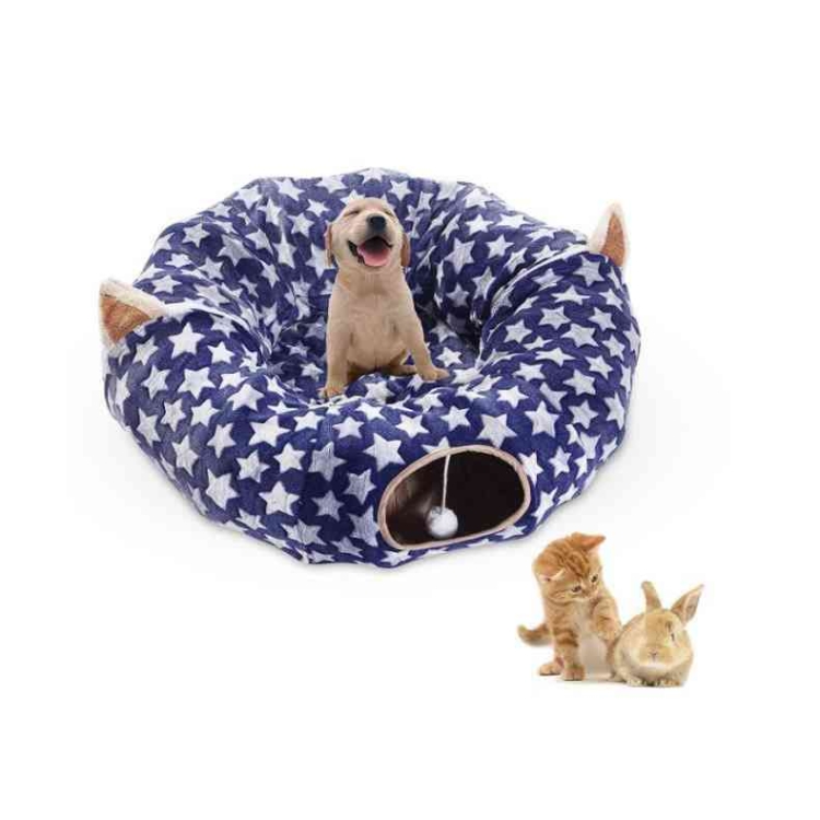 Round pet bed with tunnel