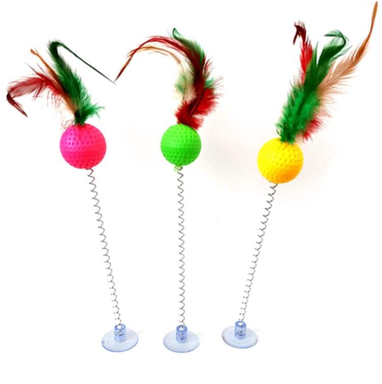 Feather funny cat stick with spring and colorful balls