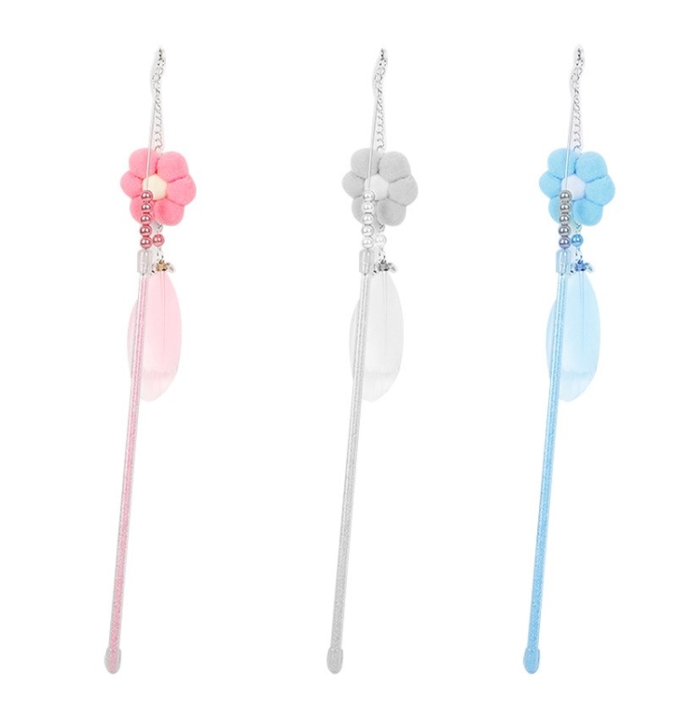 Acrylic Tube Beaded Flower Funny Cat Stick