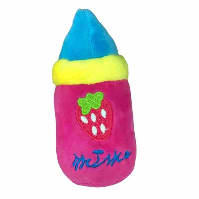 Plush fabric milk bottle dog toy