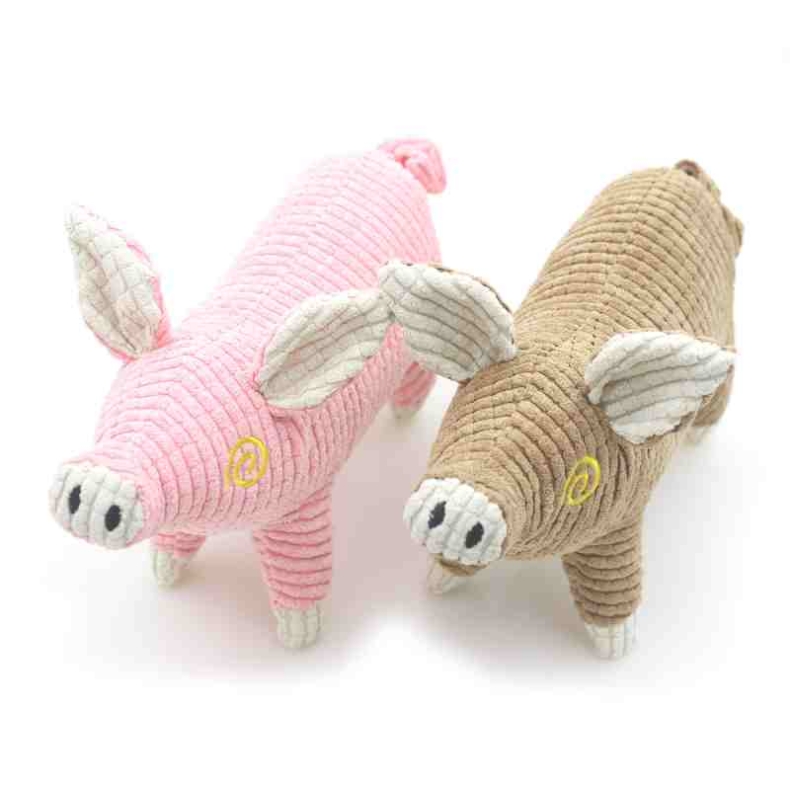 Plush fabric pig shaped coffee and pink dog toy