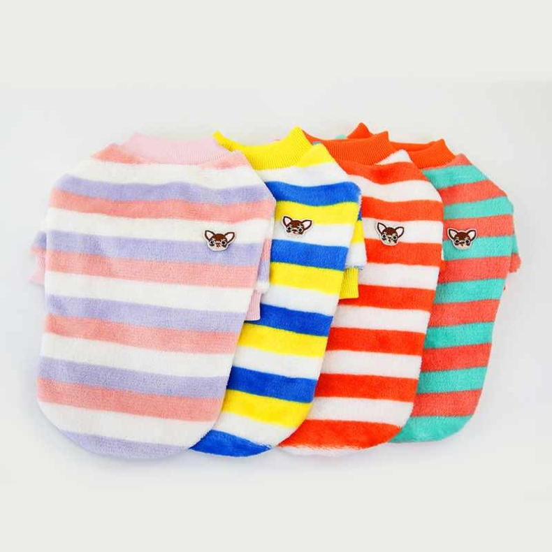 Winter pink blue orange green stripe dog clothes with bear pattern