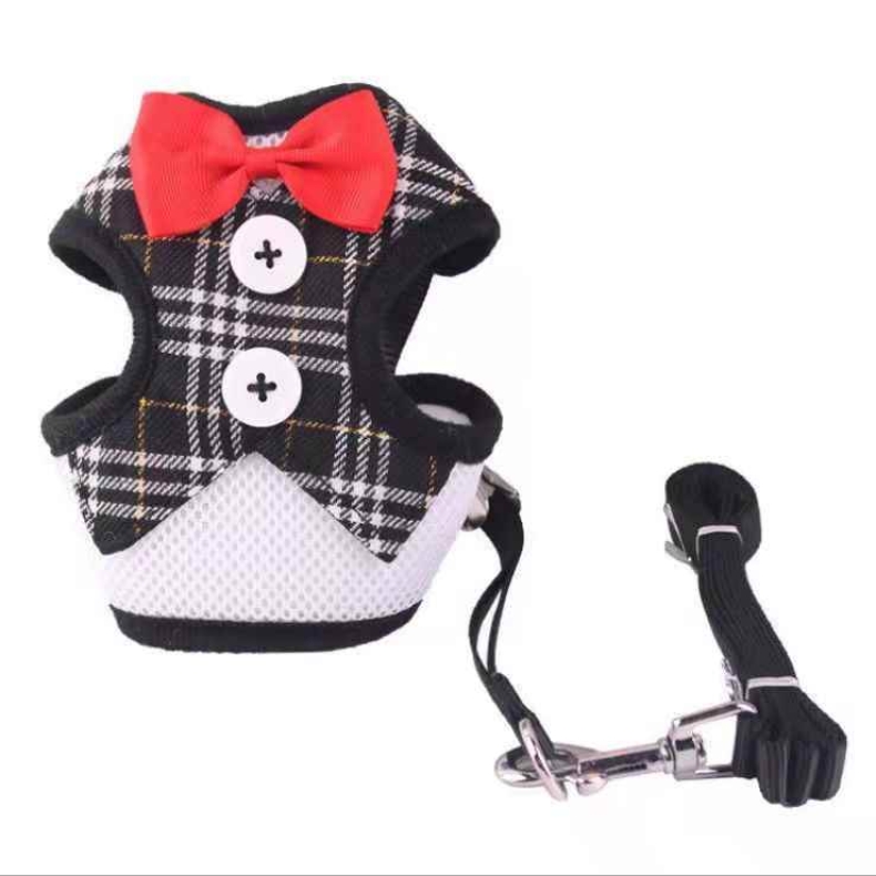 Dress bow tie pet harness with leash