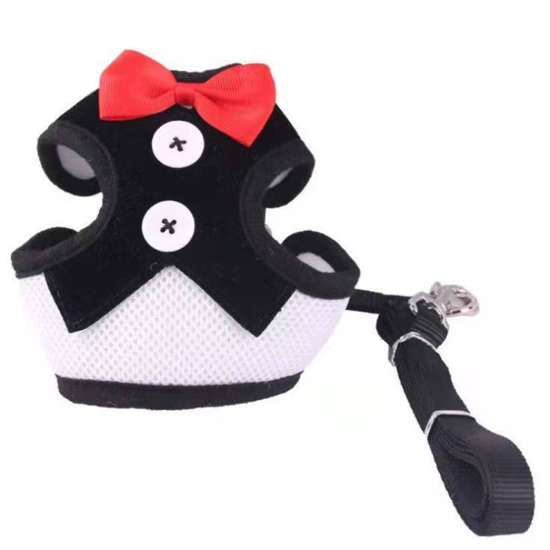Dress bow tie pet harness with leash