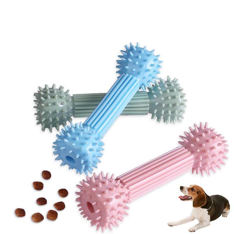 Barbell shaped dog toy