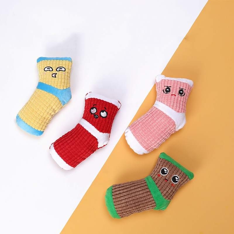 Plush fabric sock shaped dog toy