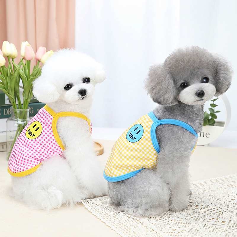 Summer dog clothes with smiling baby pattern