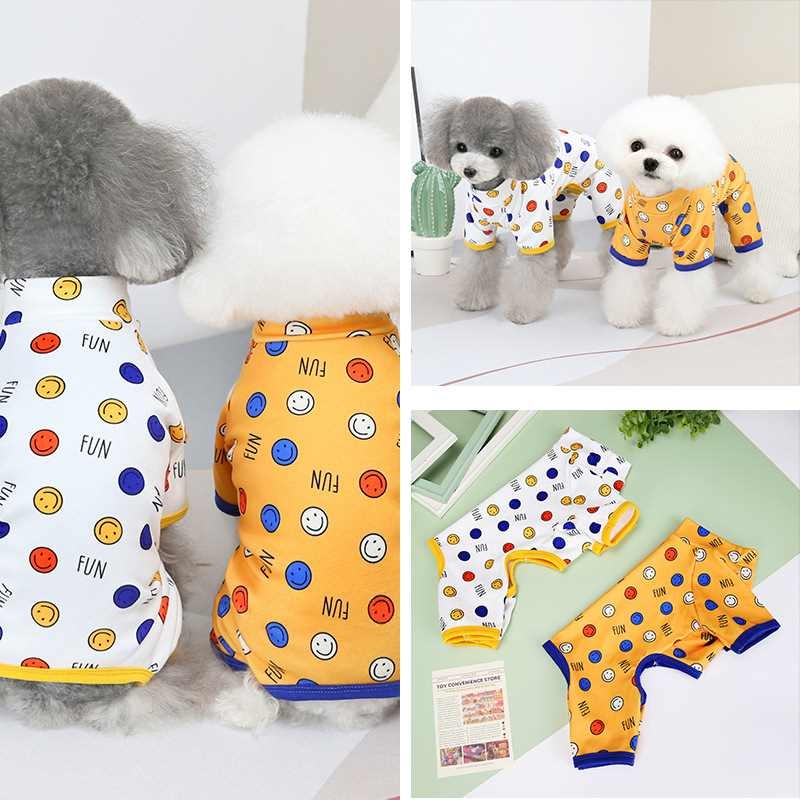 Summer dog clothes with fun smiling pattern