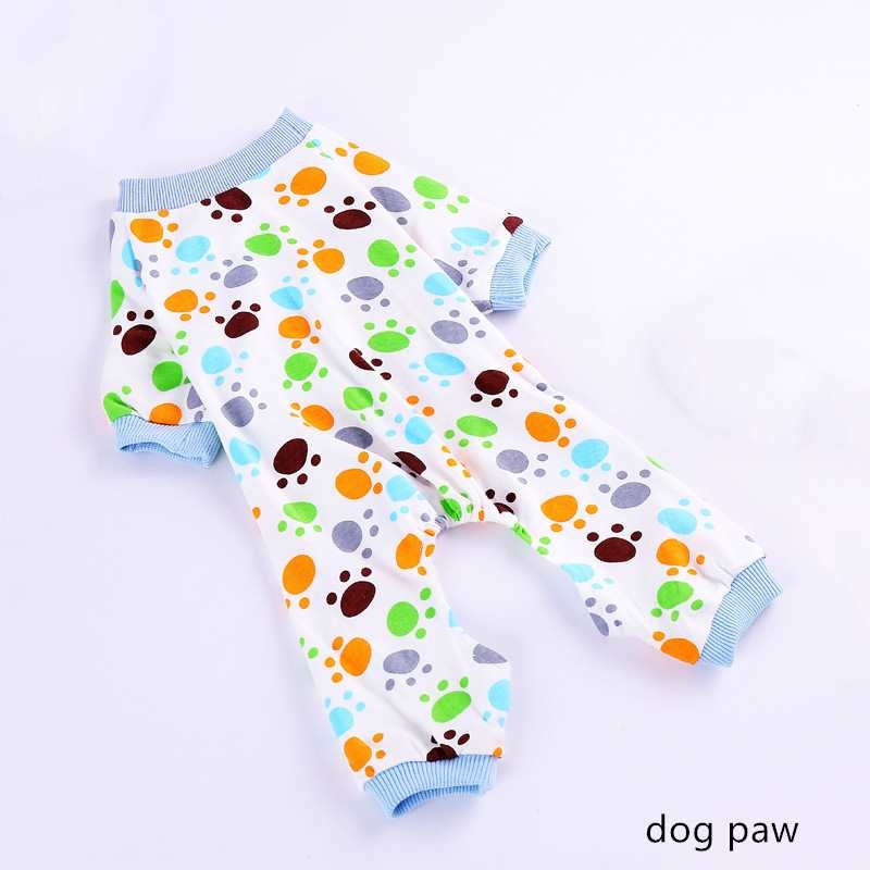 Dog pajamas with different flora and fauna patterns