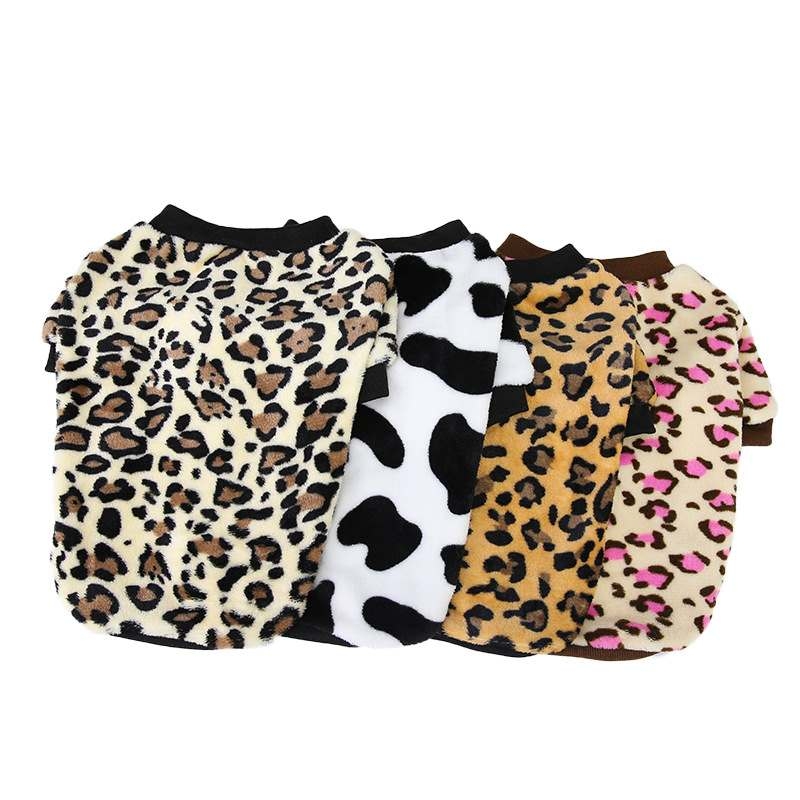 Winter pink coffee white dog clothes with Leopard print pattern