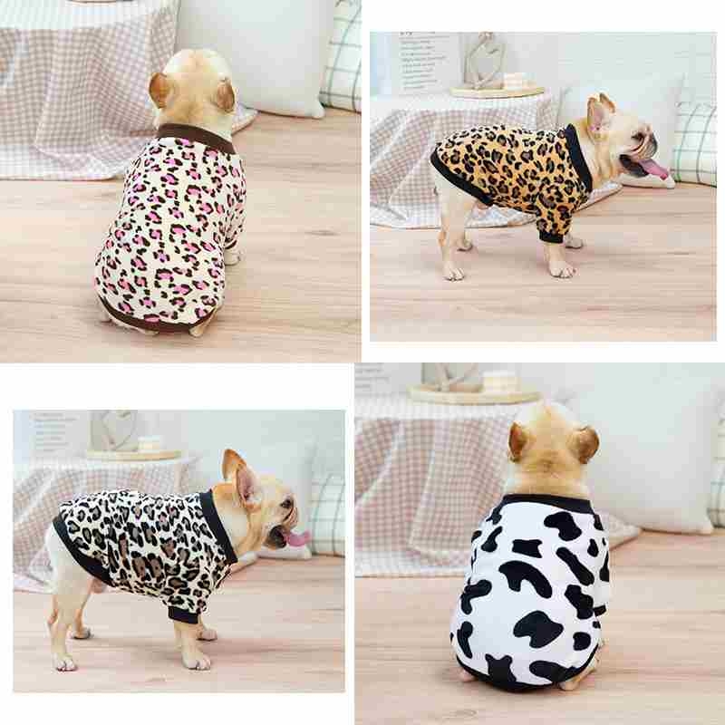 Winter pink coffee white dog clothes with Leopard print pattern