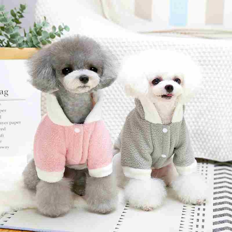 Winter pink grey dog clothes with bear pattern