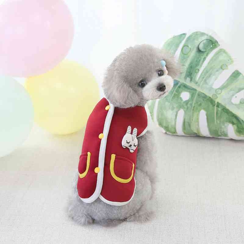 Winter red grey dog clothes with rabbit pattern