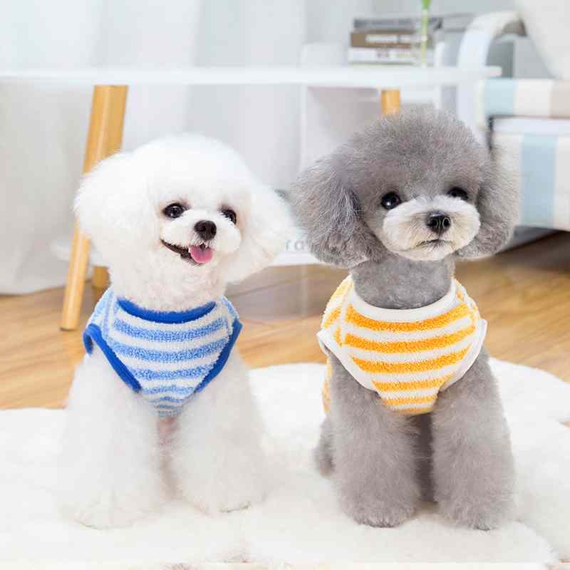 Winter red yellow blue stripe dog clothes with smile pattern