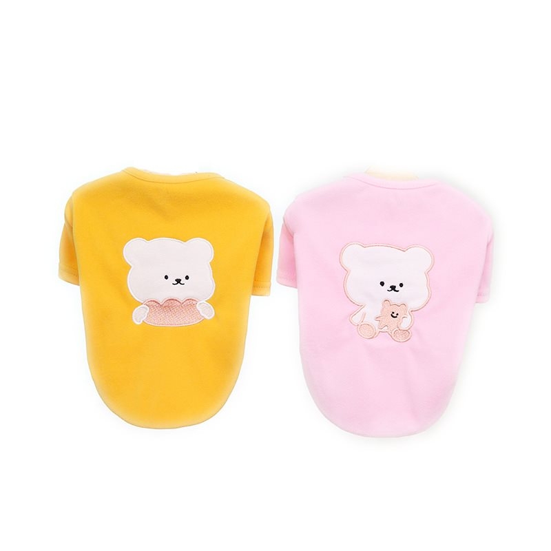 Winter yellow pink dog clothes with bear pattern