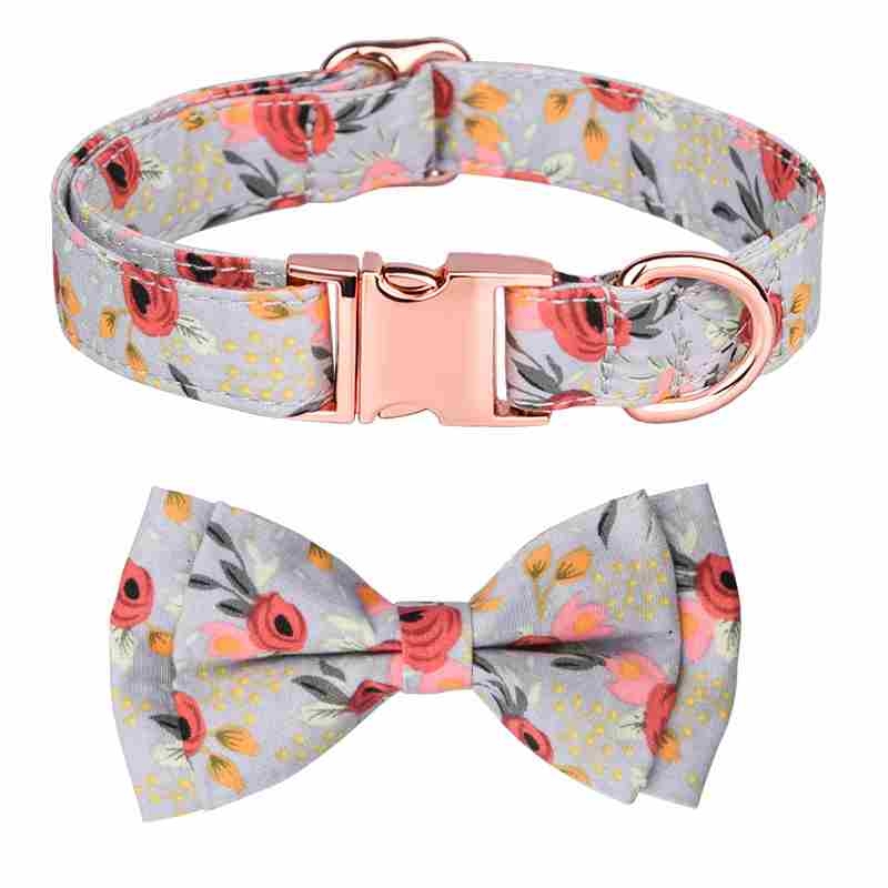 Cotton Orange Green Blue pet collar with bow tie