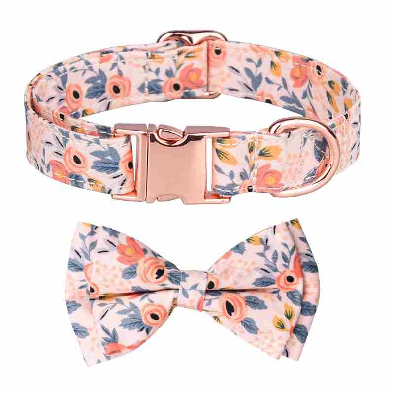 Cotton Orange Green Blue pet collar with bow tie