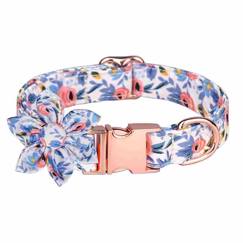 Cotton Orange Green Blue pet collar with flower