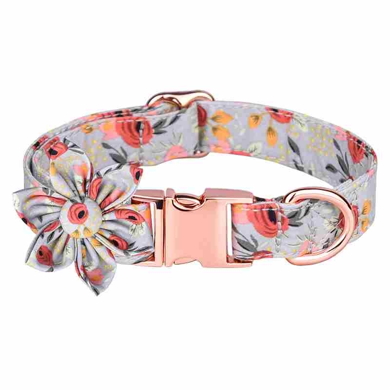 Cotton Orange Green Blue pet collar with flower