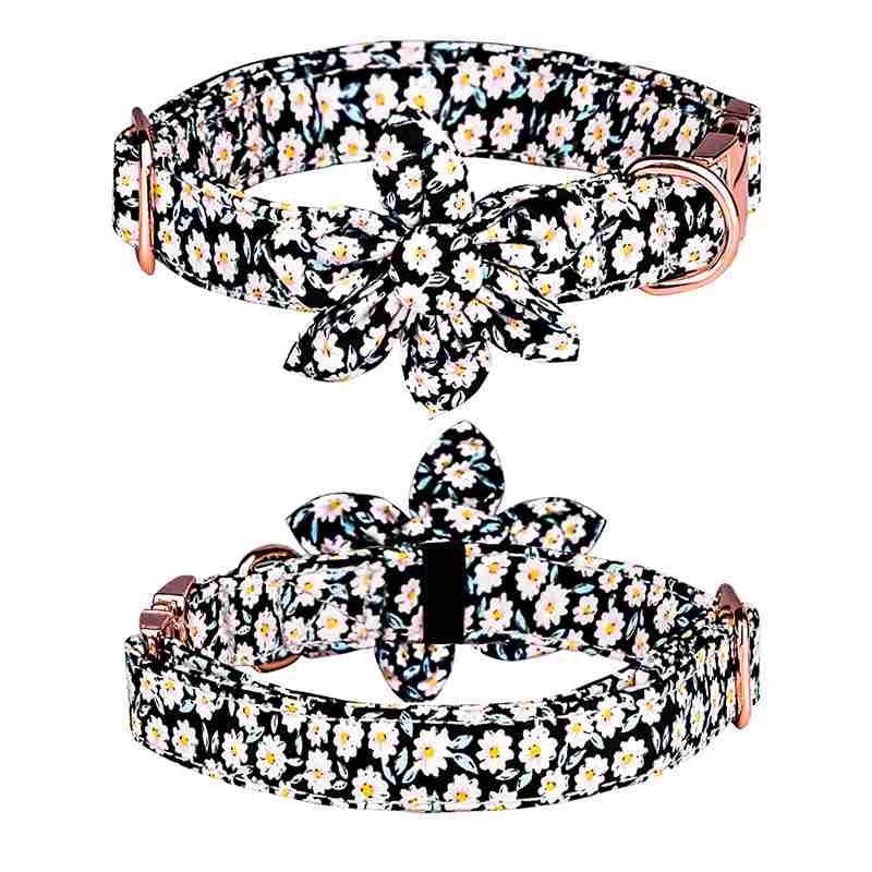 Cotton Red Yellow Black Blue pet collar with flower pattern