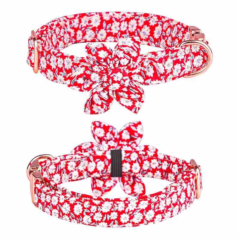 Cotton Red Yellow Black Blue pet collar with flower pattern