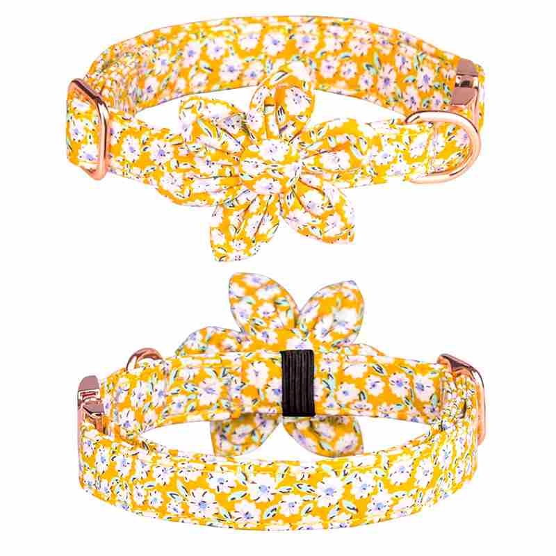 Cotton Red Yellow Black Blue pet collar with flower pattern