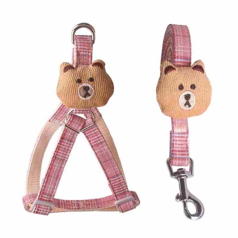 Cute bear doll blue pink grey red pet harness with leash
