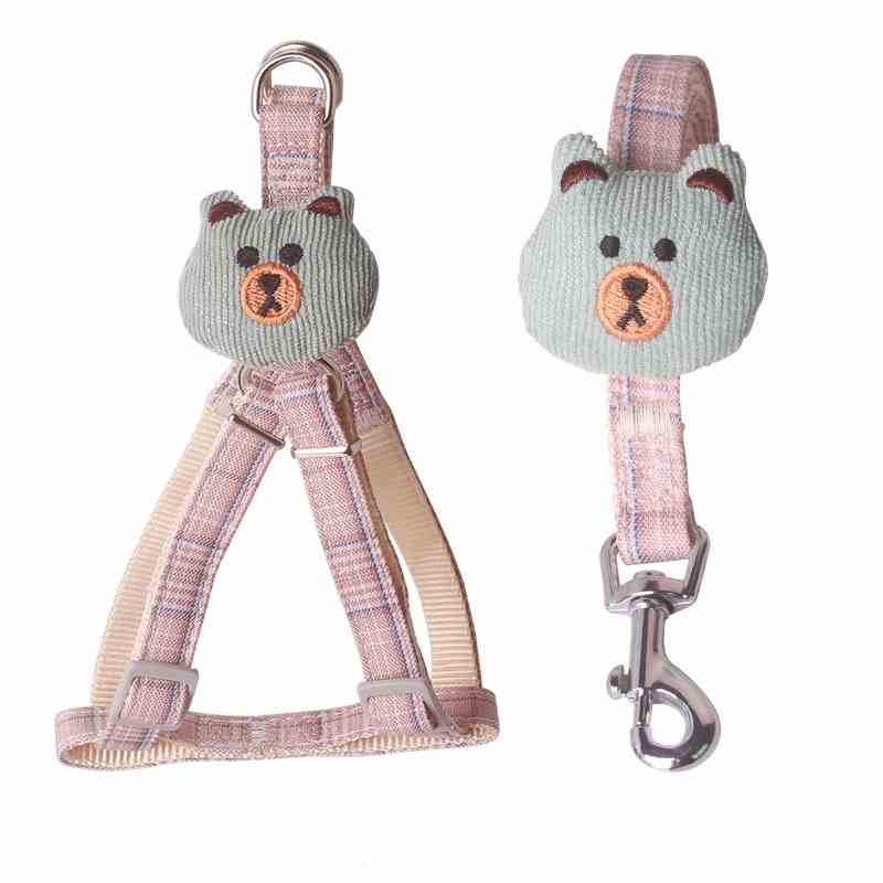 Cute bear doll blue pink grey red pet harness with leash