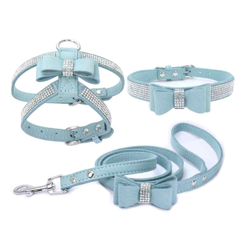 Double Layer Microfiber Bow Tie harness with collar and leash