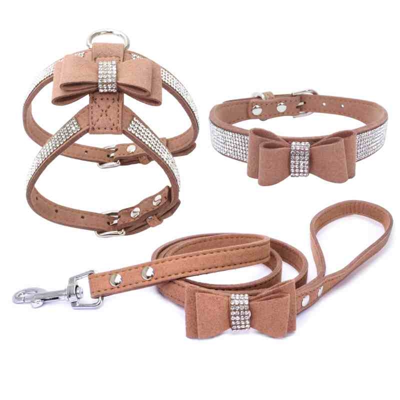 Double Layer Microfiber Bow Tie harness with collar and leash