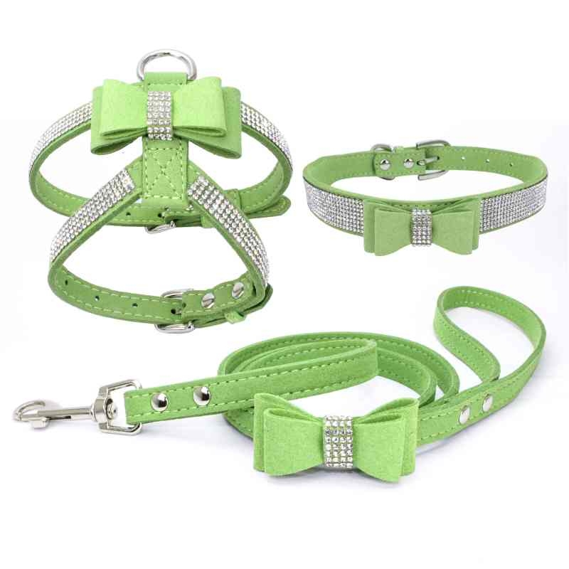 Double Layer Microfiber Bow Tie harness with collar and leash