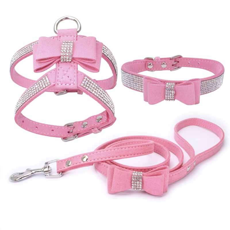 Double Layer Microfiber Bow Tie harness with collar and leash