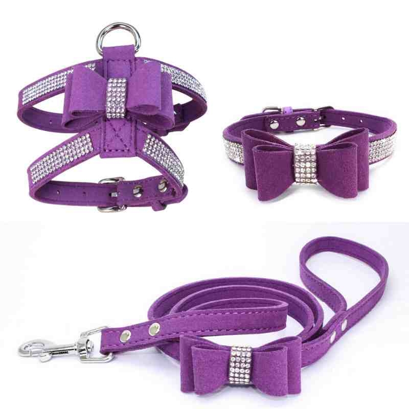 Double Layer Microfiber Bow Tie harness with collar and leash