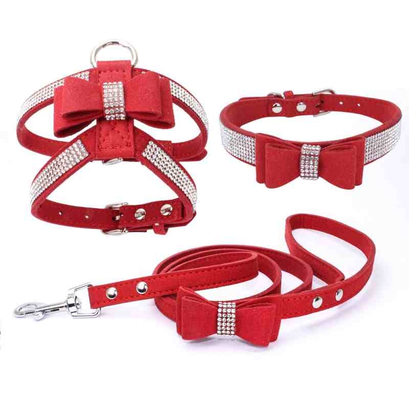 Double Layer Microfiber Bow Tie harness with collar and leash