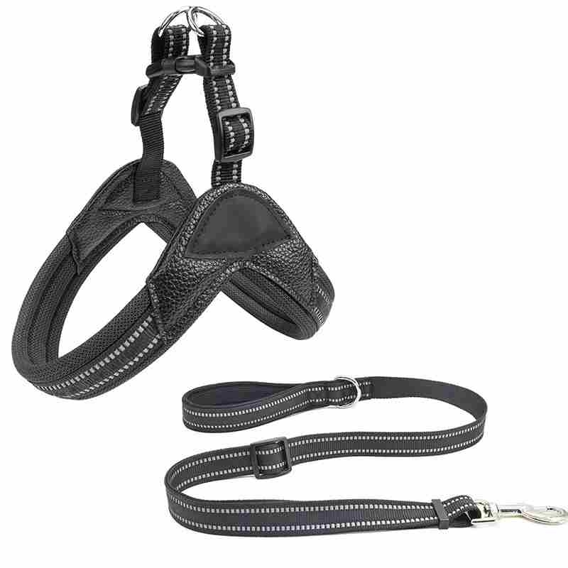 PU blue green orange black pet harness with leash