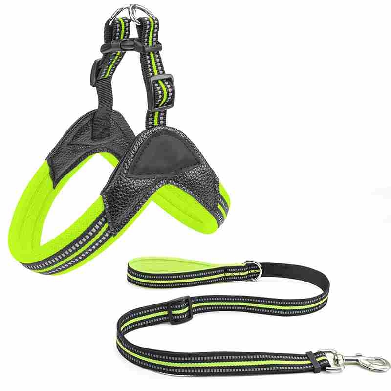 PU blue green orange black pet harness with leash
