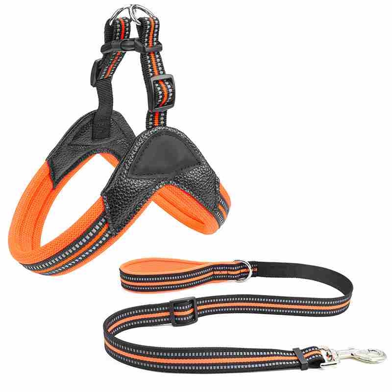 PU blue green orange black pet harness with leash