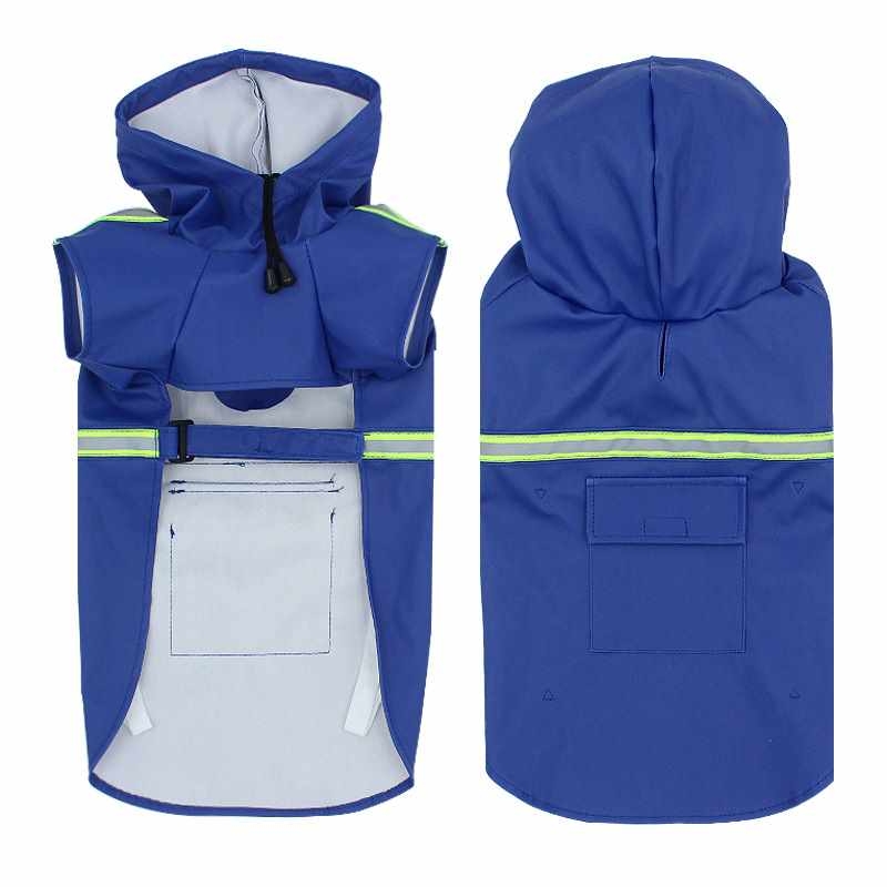 PU Medium Big Dog Cape Style Reflective Striped Hooded Raincoat