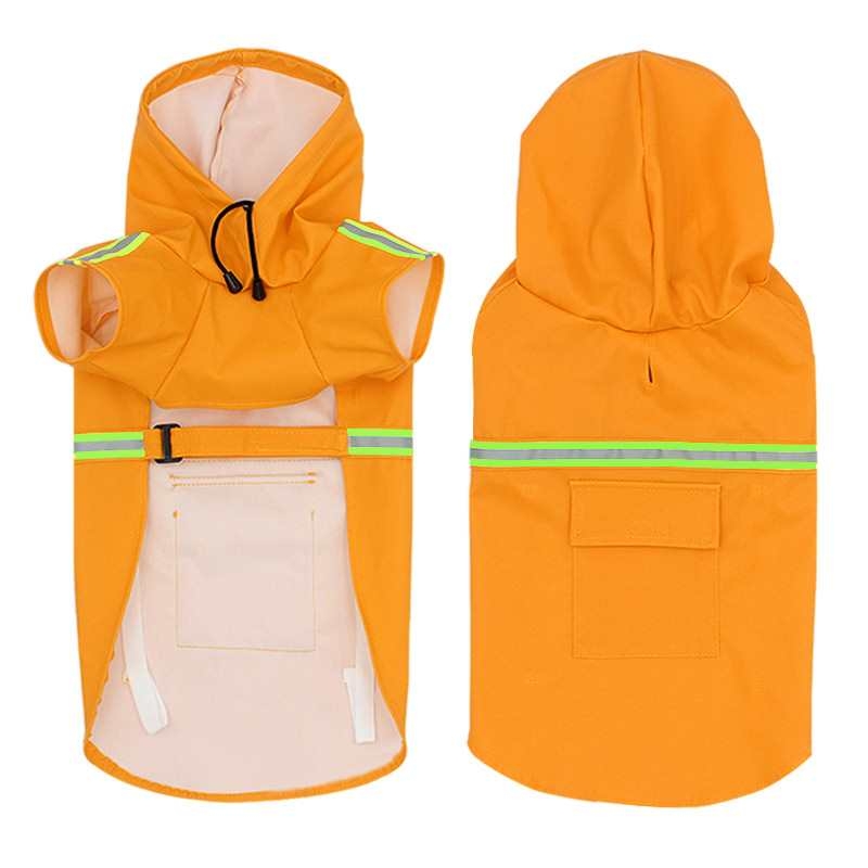 PU Medium Big Dog Cape Style Reflective Striped Hooded Raincoat