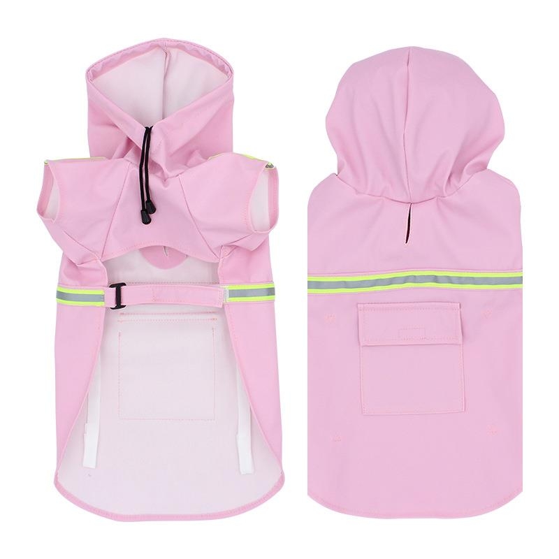 PU Medium Big Dog Cape Style Reflective Striped Hooded Raincoat