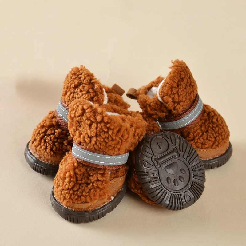 Red brown pin winter dog shoes