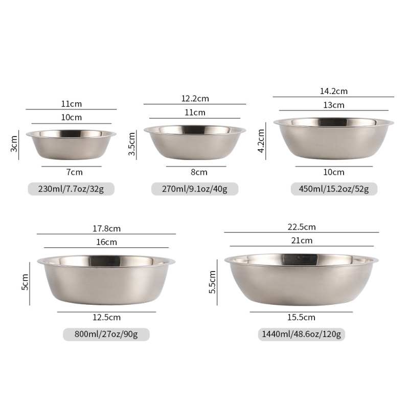 Different sizes stainless steel pet bowl