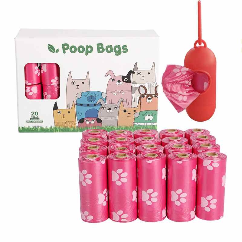 20 rolls degradable pet waste poop bag with dispenser